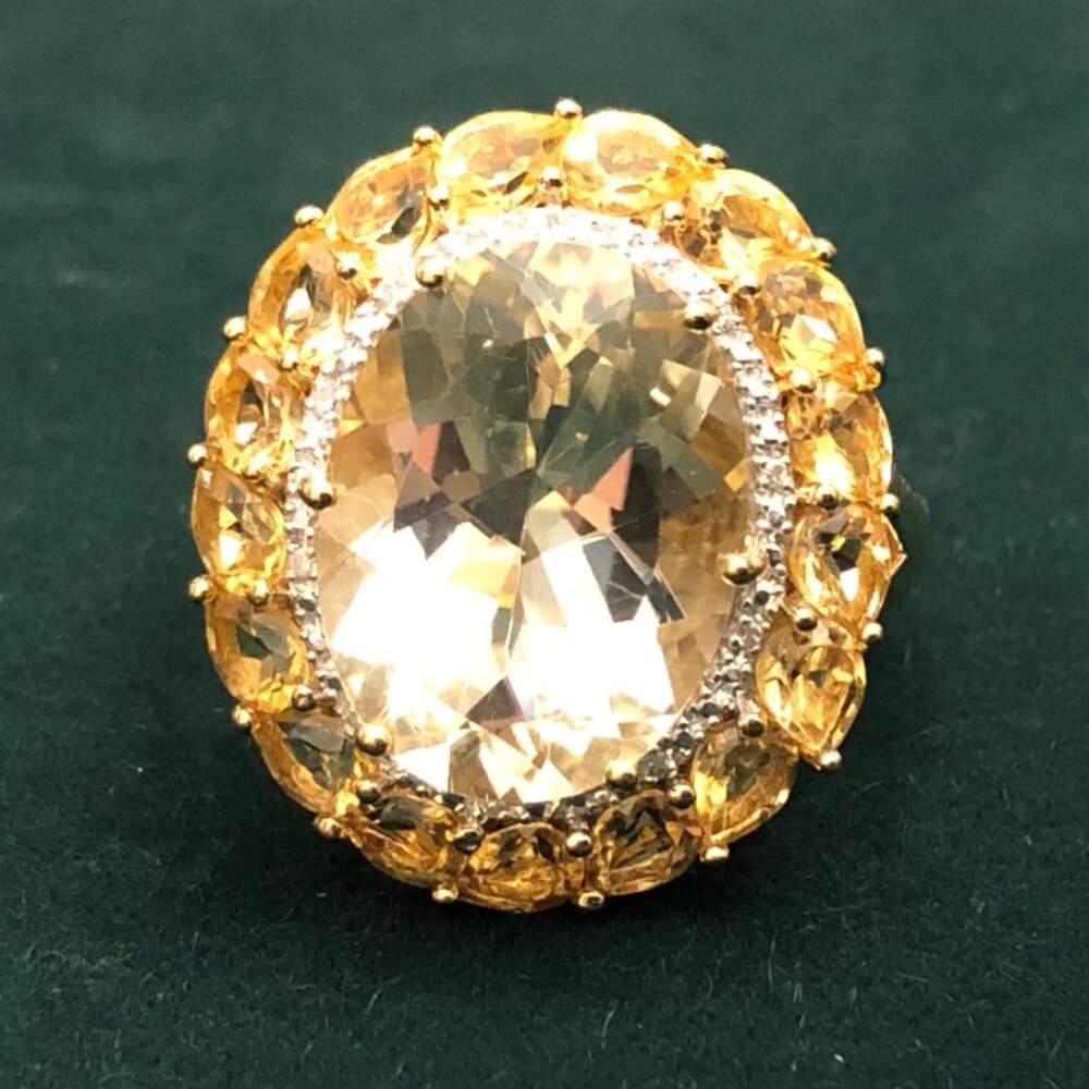 Yellow Labradorite, Citrine & Diamond Accents  18K Gold Over Silver Ring